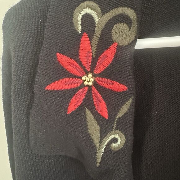 VTG Norm Thompson Knit Cardigan Sweater Christmas Poinsettia Cardinal Med Petite - Picture 9 of 12